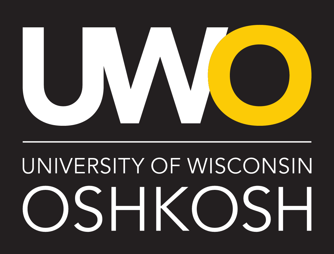 UWO Oshkosh logo, full color, stacked, reverse variant, cell 29