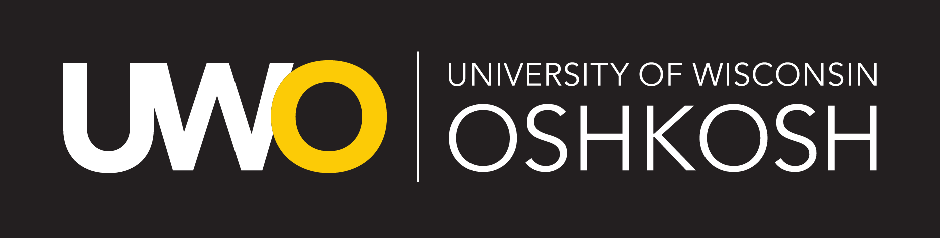 UWO Oshkosh logo, full color, horizontal, reverse variant, cell 33