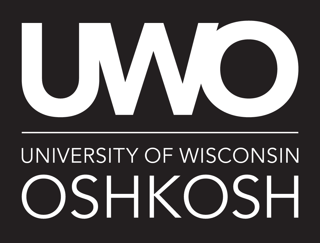 UWO Oshkosh logo, one color, stacked, reverse variant, cell 31