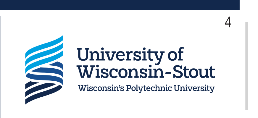 University of Wisconsin-Stout logo with tagline, full color, horizontal, white background variant, cell 4