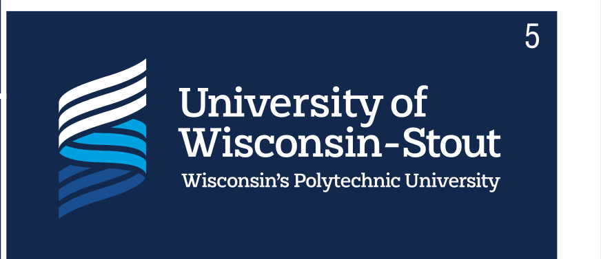 University of Wisconsin-Stout logo with tagline, full color, horizontal, dark background variant, cell 5