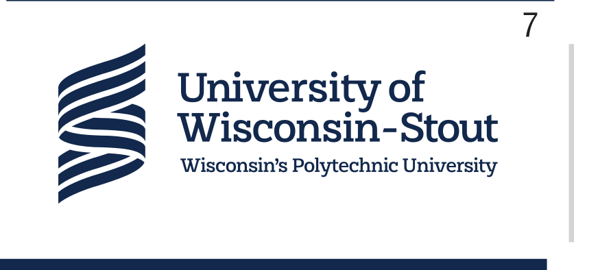 University of Wisconsin-Stout logo with tagline, monochrome, horizontal, white background variant, cell 7