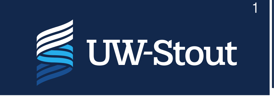 UW-Stout shorthand logo, full color, horizontal, dark background variant, cell 15