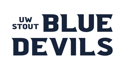 UW STOUT BLUE DEVILS stacked wordmark, color variant, cell 35