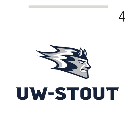 Blue Devil mascot head with UW-STOUT wordmark, color variant, cell 41