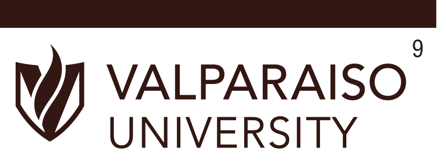Valparaiso University logo, stacked, black outline variant, cell 9