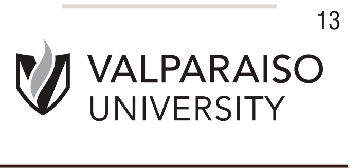 Valparaiso University logo, stacked, black outline variant, cell 13