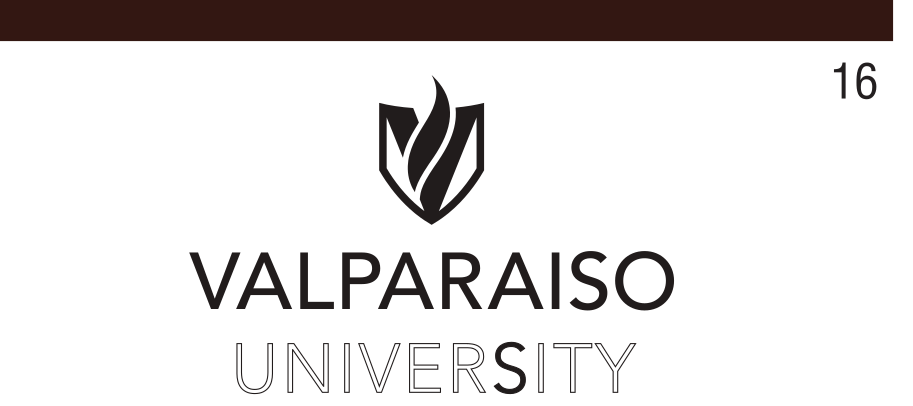 Valparaiso University logo, vertical, black outline variant, cell 16