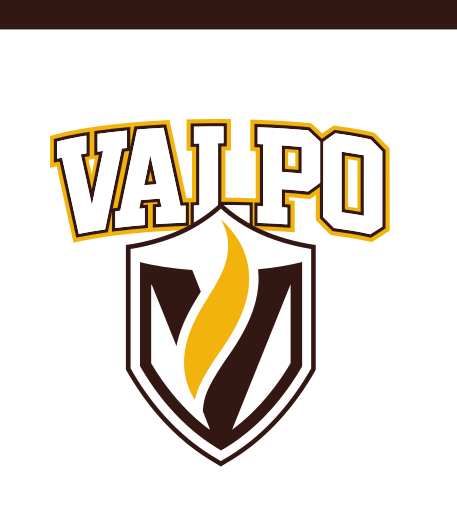 Valpo Athletics logo, vertical, color variant, cell 42