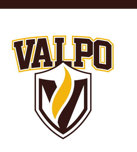 Valpo Athletics logo, vertical, color variant, cell 43