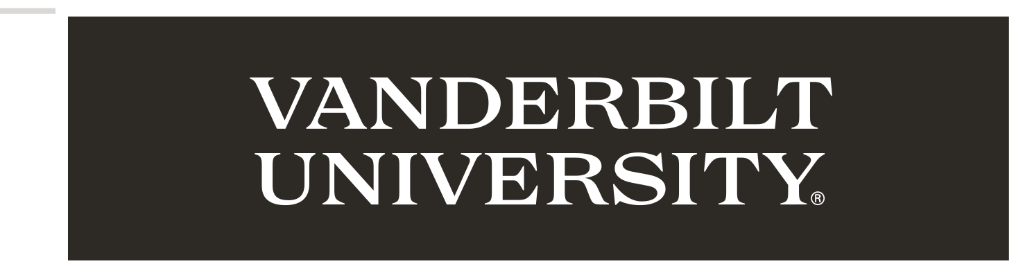 Vanderbilt University wordmark, white on black variant, cell 38