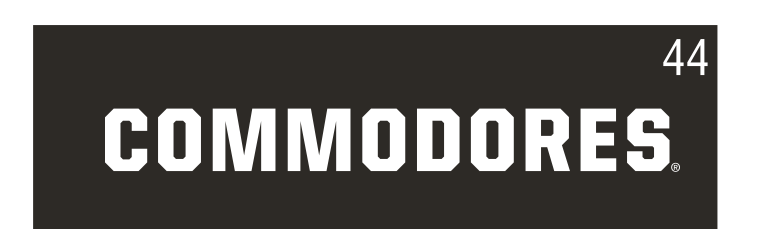 Commodores wordmark, white on black variant, cell 44