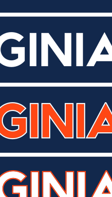 VIRGINIA wordmark, orange with white outline on navy variant, cell 45
