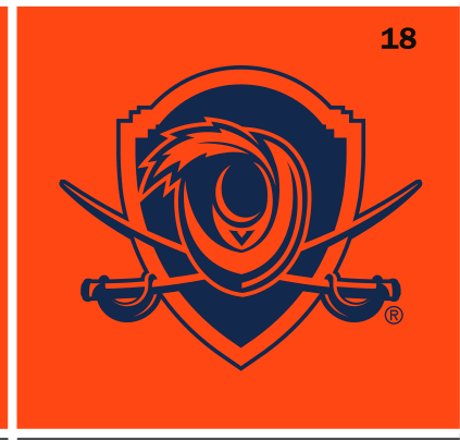 Cavalier Shield, blue/orange on orange variant, cell 18