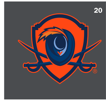Cavalier Shield, orange/blue on gray variant, cell 20