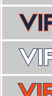 CAVALIERS wordmark, orange with white outline on navy variant, cell 64