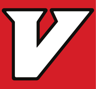 V lettermark, white with black outline on red variant, cell 7