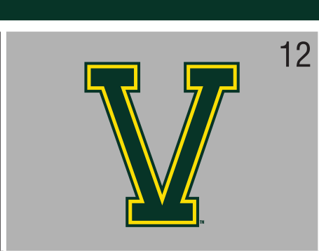 Split-V logo, outlined green/gold on morning fog variant, cell 12