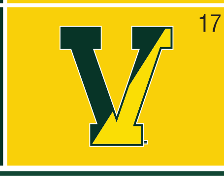 Split-V logo, green/gold on gold variant, cell 17