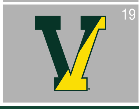 Split-V logo, green/gold on morning fog variant, cell 19