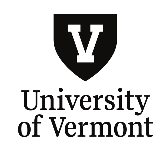 University of Vermont vertical lockup, black variant, cell 67