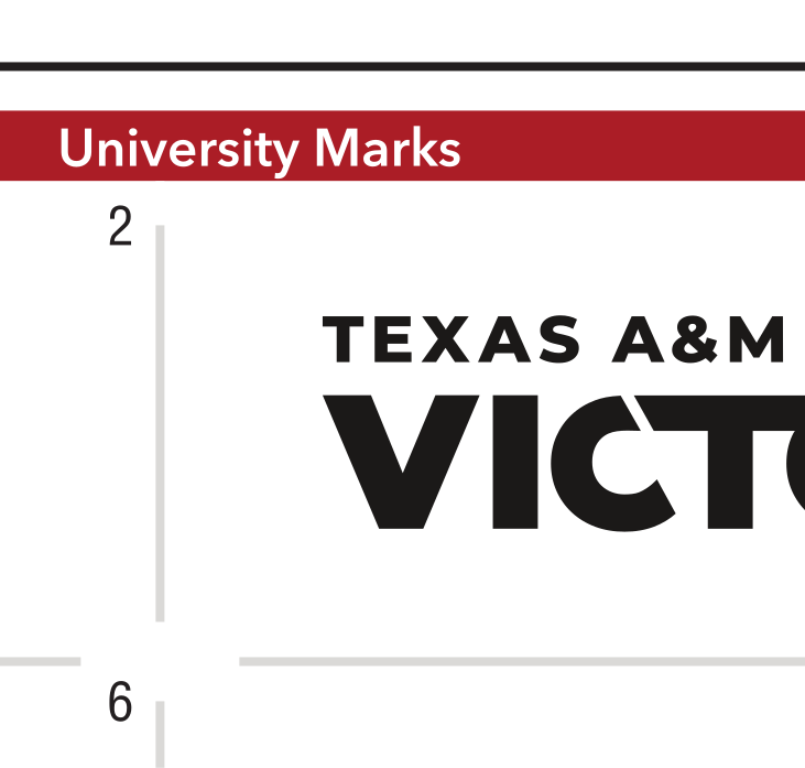 Texas A&M University Victoria wordmark, 3-line, rosette variant, cell 6