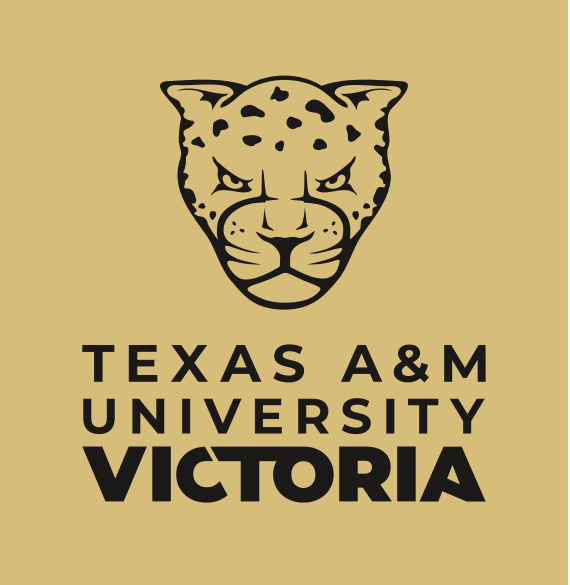 Texas A&M University Victoria secondary mark, stacked black on light gold variant, cell 15