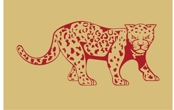 Full jaguar mascot mark, red on dark gold variant, cell 32