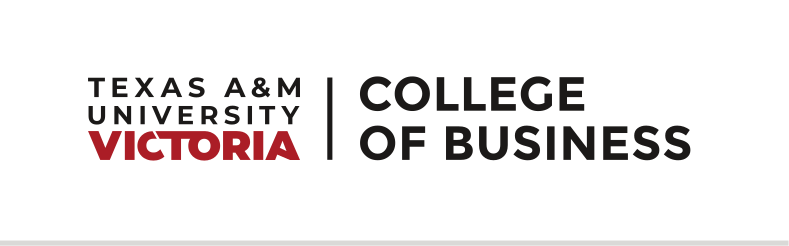 Texas A&M University Victoria College of Business, horizontal color variant, cell 35