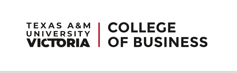 Texas A&M University Victoria College of Business, horizontal black variant, cell 39