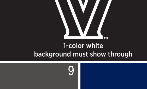 Villanova V lockup, full color on dark blue variant, cell 19
