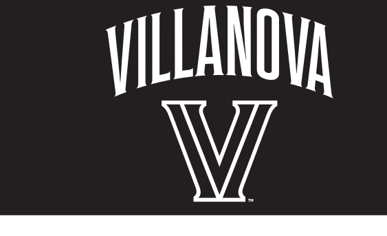 Villanova V lockup, 1-color white on black variant, cell 21