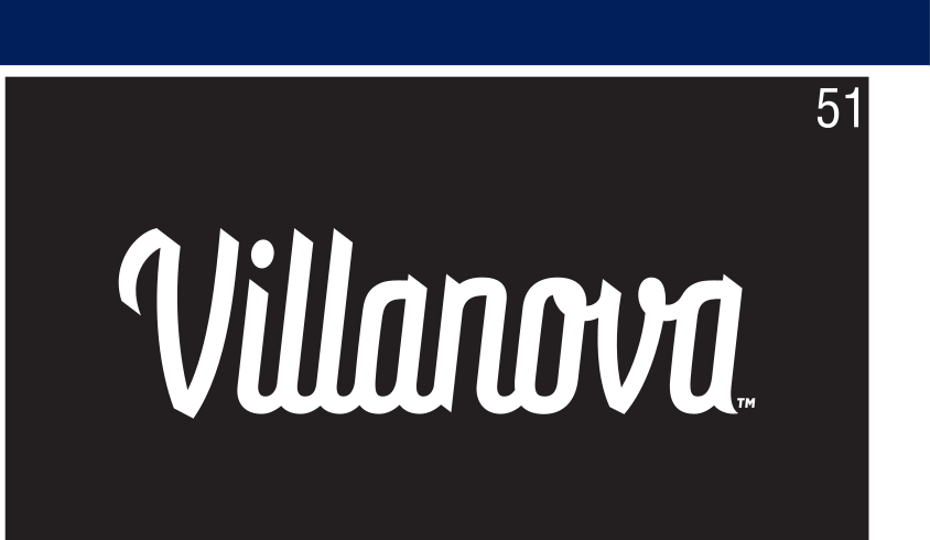 Villanova wordmark, script, 1-color white variant, cell 51