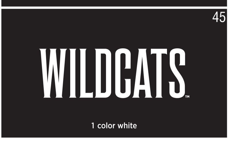 Wildcats wordmark, block arched, 1-color white variant, cell 45