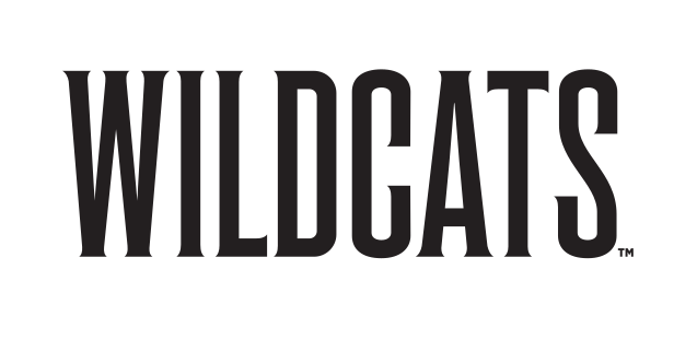 Wildcats wordmark, block arched, 1-color black variant, cell 46