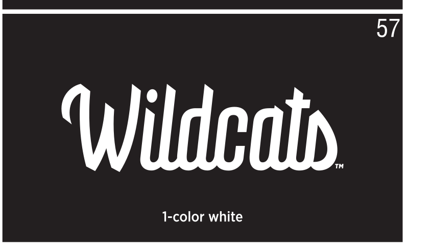 Wildcats wordmark, script, 1-color white variant, cell 57