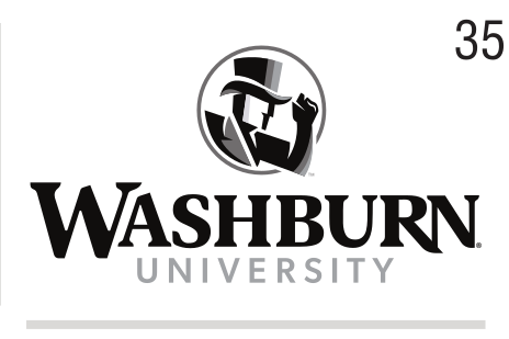 Washburn University logo, stacked, black/white variant, cell 35