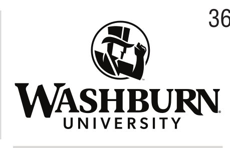 Washburn University logo, stacked, black/white on light grey variant, cell 36