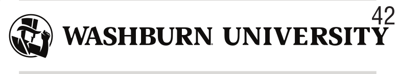 Washburn University logo, horizontal, black/white on light grey variant, cell 42