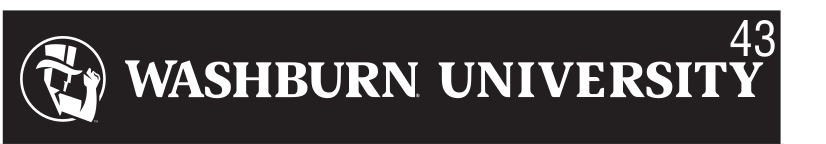 Washburn University logo, horizontal, white on black variant, cell 43