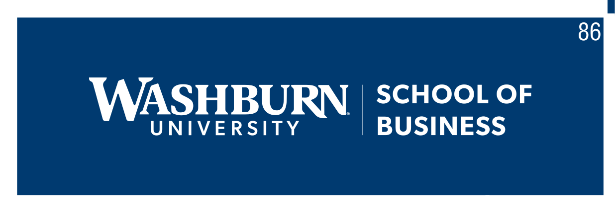 Washburn University School of Business, horizontal white on blue variant, cell 86