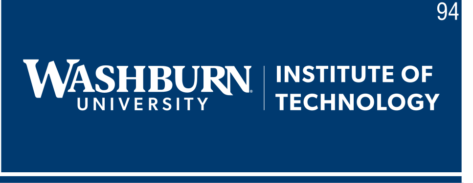 Washburn University Institute of Technology, horizontal white on blue variant, cell 94