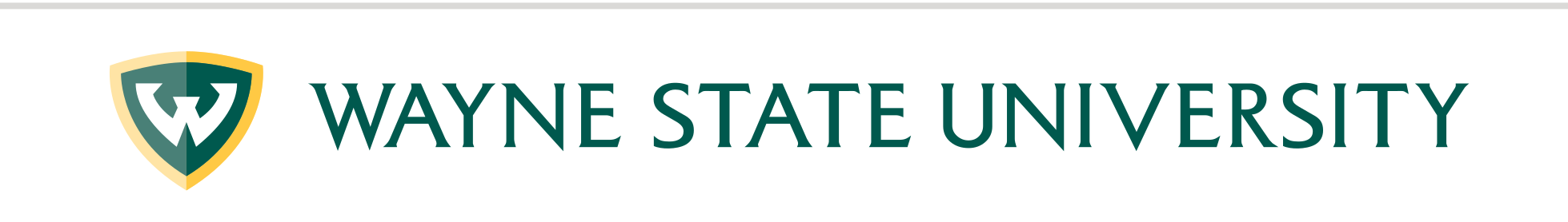 Wayne State University logo, full color, horizontal, 1-line text variant, cell 6