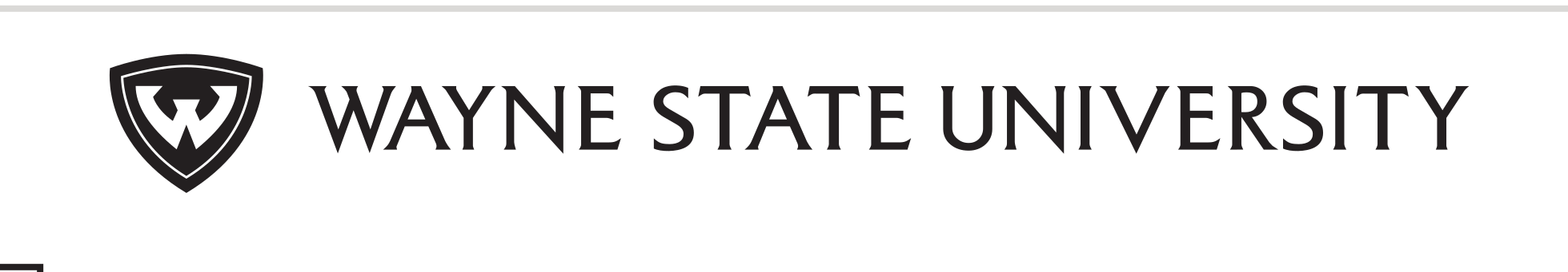 Wayne State University logo, black, horizontal, 1-line text variant, cell 9