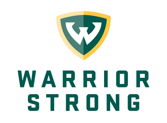 Warrior Strong lockup, shield and stacked text, green/gold variant, cell 30