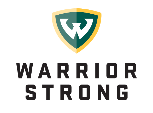 Warrior Strong lockup, shield and stacked text, black/gold variant, cell 32