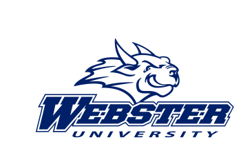 Webster University athletics lockup, blue variant, cell 18