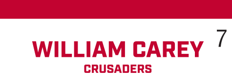 WILLIAM CAREY CRUSADERS wordmark, red on white variant, cell 7