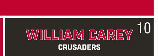 WILLIAM CAREY CRUSADERS wordmark, red on black background variant, cell 10