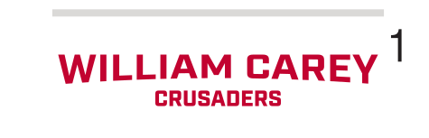 WILLIAM CAREY CRUSADERS wordmark, italic red on white variant, cell 12